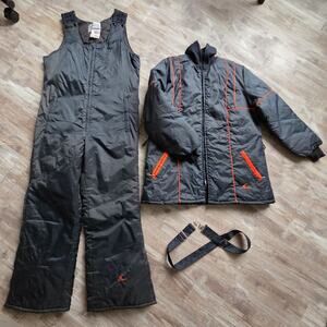 Vintage Bombardier Sportswear Insulated Ski Suit Black Coat Bibs USA Mens Size M